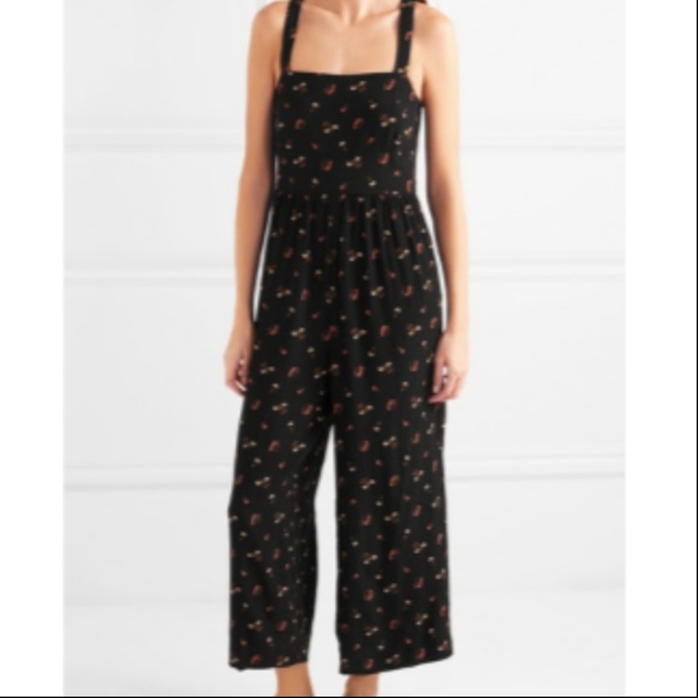 Madewell Smocked Crop Floral Print Jumpsuit